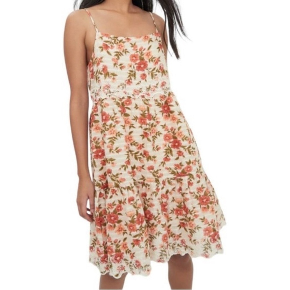 American Eagle women’s floral embroidered tiered babydoll mini dress size SMALL